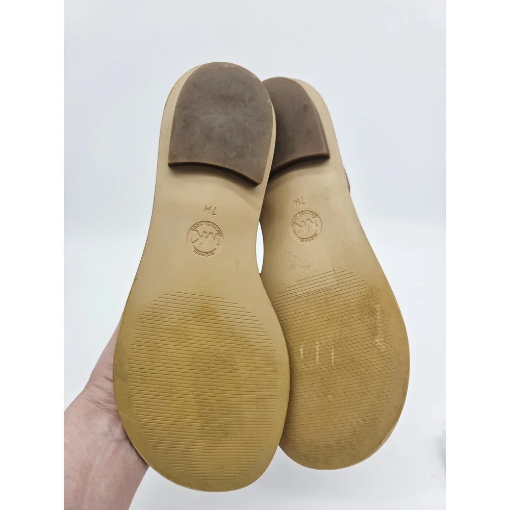 Michael Kors MK Plate Brown Leather Thong Sandals Flats Luggage size 7M